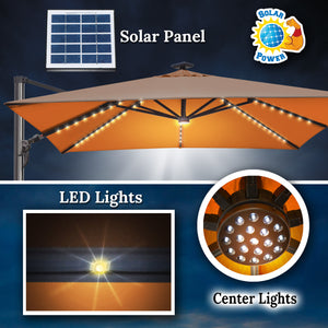 STRONG CAMEL 10' x 10' Anti-wind Cantilever Big Roma Solar LED Patio Umbrella Offset Waterproof
