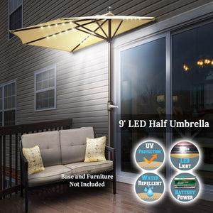 STRONG CAMEL 9 FT LED lights Patio Battery Power Half Umbrella for Outdoor Garden