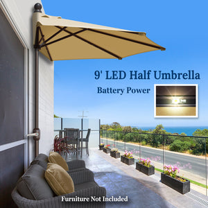 STRONG CAMEL 9 FT LED lights Patio Battery Power Half Umbrella for Outdoor Garden
