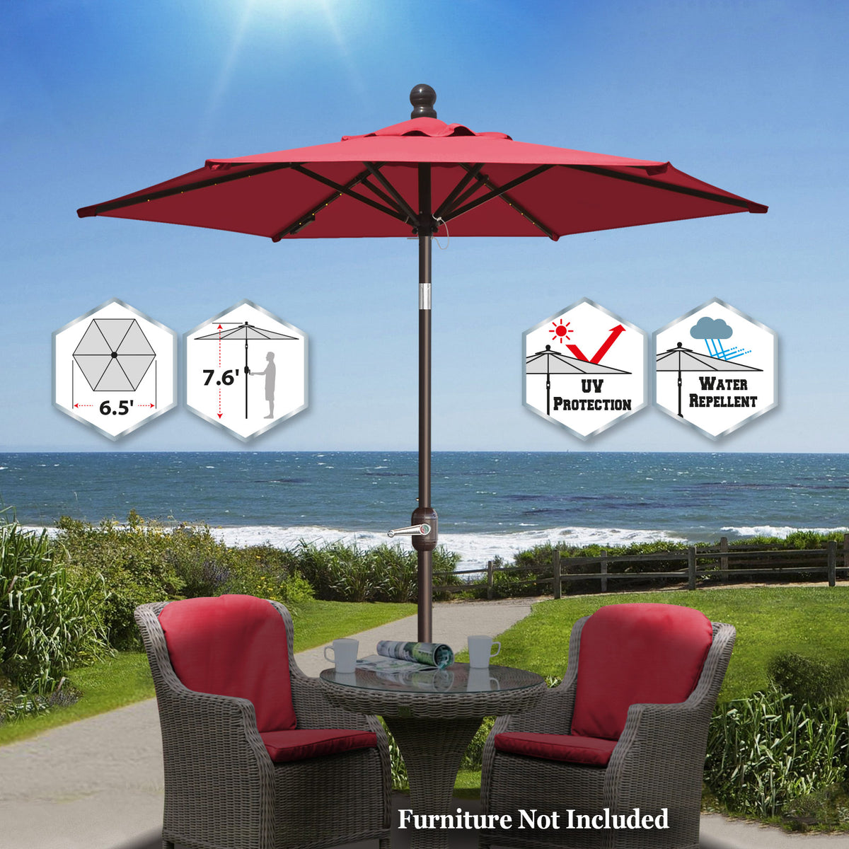 bendable patio umbrella STRONG CAMEL 6/7/8/9' LED Lighted Battery Patio Umbrella Tilt Sunshade for Outdoor
