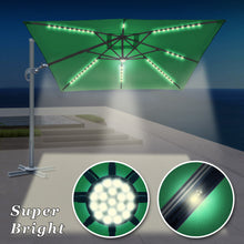 Load image into Gallery viewer, STRONG CAMEL Outdoor 10'x10' LED Light Offset Cantilever Umbrella Patio Deluxe Hanging Umbrella with 360° Cross Base (Green)