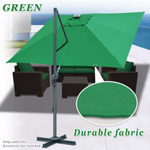 Load image into Gallery viewer, STRONG CAMEL Outdoor 10'x10' LED Light Offset Cantilever Umbrella Patio Deluxe Hanging Umbrella with 360° Cross Base (Green)