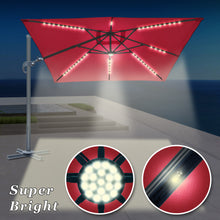 Load image into Gallery viewer, STRONG CAMEL Outdoor 10'x10' LED Light Offset Cantilever Umbrella Patio Deluxe Hanging Umbrella with 360° Cross Base ( Burgundy)