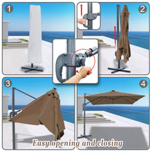 Load image into Gallery viewer, STRONG CAMEL Outdoor 10'x10' LED Light Offset Cantilever Umbrella Patio Deluxe Hanging Umbrella with 360° Cross Base (Cocoa)