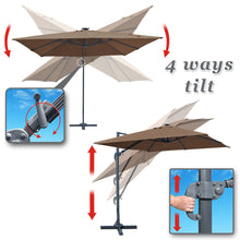 Load image into Gallery viewer, STRONG CAMEL Outdoor 10'x10' LED Light Offset Cantilever Umbrella Patio Deluxe Hanging Umbrella with 360° Cross Base (Cocoa)