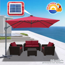 Load image into Gallery viewer, STRONG CAMEL Outdoor 10'x10' LED Light Offset Cantilever Umbrella Patio Deluxe Hanging Umbrella with 360° Cross Base ( Burgundy)