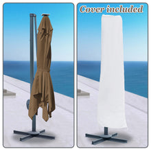 Load image into Gallery viewer, STRONG CAMEL Outdoor 10'x10' LED Light Offset Cantilever Umbrella Patio Deluxe Hanging Umbrella with 360° Cross Base (Cocoa)
