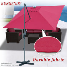 Load image into Gallery viewer, STRONG CAMEL Outdoor 10'x10' LED Light Offset Cantilever Umbrella Patio Deluxe Hanging Umbrella with 360° Cross Base ( Burgundy)