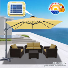 Load image into Gallery viewer, STRONG CAMEL Outdoor 10'x10' LED Light Offset Cantilever Umbrella Patio Deluxe Hanging Umbrella with 360° Cross Base (Beige)
