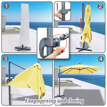 Load image into Gallery viewer, STRONG CAMEL Outdoor 10'x10' LED Light Offset Cantilever Umbrella Patio Deluxe Hanging Umbrella with 360° Cross Base (Beige)