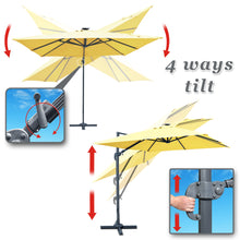 Load image into Gallery viewer, STRONG CAMEL Outdoor 10'x10' LED Light Offset Cantilever Umbrella Patio Deluxe Hanging Umbrella with 360° Cross Base (Beige)