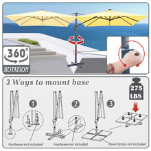 Load image into Gallery viewer, STRONG CAMEL Outdoor 10'x10' LED Light Offset Cantilever Umbrella Patio Deluxe Hanging Umbrella with 360° Cross Base (Beige)