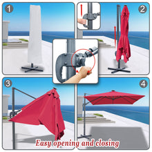 Load image into Gallery viewer, STRONG CAMEL Outdoor 10'x10' LED Light Offset Cantilever Umbrella Patio Deluxe Hanging Umbrella with 360° Cross Base ( Burgundy)
