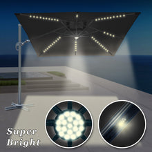 Load image into Gallery viewer, STRONG CAMEL Outdoor 10'x10' LED Light Offset Cantilever Umbrella Patio Deluxe Hanging Umbrella with 360° Cross Base (Black )