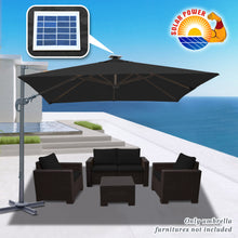 Load image into Gallery viewer, STRONG CAMEL Outdoor 10'x10' LED Light Offset Cantilever Umbrella Patio Deluxe Hanging Umbrella with 360° Cross Base (Black )