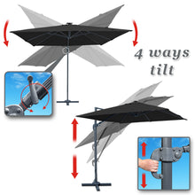 Load image into Gallery viewer, STRONG CAMEL Outdoor 10'x10' LED Light Offset Cantilever Umbrella Patio Deluxe Hanging Umbrella with 360° Cross Base (Black )