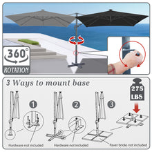 Load image into Gallery viewer, STRONG CAMEL Outdoor 10'x10' LED Light Offset Cantilever Umbrella Patio Deluxe Hanging Umbrella with 360° Cross Base (Black )