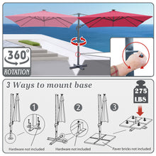 Load image into Gallery viewer, STRONG CAMEL Outdoor 10'x10' LED Light Offset Cantilever Umbrella Patio Deluxe Hanging Umbrella with 360° Cross Base ( Burgundy)