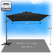 Load image into Gallery viewer, STRONG CAMEL Outdoor 10'x10' LED Light Offset Cantilever Umbrella Patio Deluxe Hanging Umbrella with 360° Cross Base (Black )