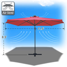 Load image into Gallery viewer, STRONG CAMEL Outdoor 11.5 FT Offset Cantilever Umbrella Solar LED Light Outdoor Patio Market Hanging Umbrella with Cross Base (Burgundy)