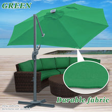 Load image into Gallery viewer, STRONG CAMEL Outdoor 11.5 FT Offset Cantilever Umbrella Solar LED Light Outdoor Patio Market Hanging Umbrella with Cross Base (Green)
