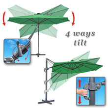 Load image into Gallery viewer, STRONG CAMEL Outdoor 11.5 FT Offset Cantilever Umbrella Solar LED Light Outdoor Patio Market Hanging Umbrella with Cross Base (Green)