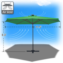 Load image into Gallery viewer, STRONG CAMEL Outdoor 11.5 FT Offset Cantilever Umbrella Solar LED Light Outdoor Patio Market Hanging Umbrella with Cross Base (Green)