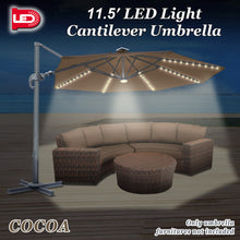 Load image into Gallery viewer, STRONG CAMEL Outdoor 11.5 FT Offset Cantilever Umbrella Solar LED Light Outdoor Patio Market Hanging Umbrella with Cross Base (Cocoa)