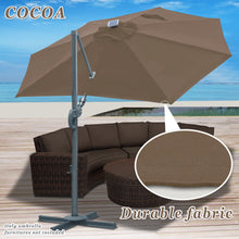 Load image into Gallery viewer, STRONG CAMEL Outdoor 11.5 FT Offset Cantilever Umbrella Solar LED Light Outdoor Patio Market Hanging Umbrella with Cross Base (Cocoa)