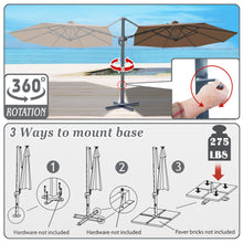 Load image into Gallery viewer, STRONG CAMEL Outdoor 11.5 FT Offset Cantilever Umbrella Solar LED Light Outdoor Patio Market Hanging Umbrella with Cross Base (Cocoa)