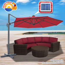 Load image into Gallery viewer, STRONG CAMEL Outdoor 11.5 FT Offset Cantilever Umbrella Solar LED Light Outdoor Patio Market Hanging Umbrella with Cross Base (Burgundy)