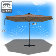 Load image into Gallery viewer, STRONG CAMEL Outdoor 11.5 FT Offset Cantilever Umbrella Solar LED Light Outdoor Patio Market Hanging Umbrella with Cross Base (Cocoa)