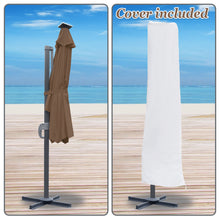 Load image into Gallery viewer, STRONG CAMEL Outdoor 11.5 FT Offset Cantilever Umbrella Solar LED Light Outdoor Patio Market Hanging Umbrella with Cross Base (Cocoa)