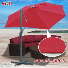 Load image into Gallery viewer, STRONG CAMEL Outdoor 11.5 FT Offset Cantilever Umbrella Solar LED Light Outdoor Patio Market Hanging Umbrella with Cross Base (Burgundy)