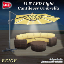 Load image into Gallery viewer, STRONG CAMEL Outdoor 11.5 FT Offset Cantilever Umbrella Solar LED Light Outdoor Patio Market Hanging Umbrella with Cross Base (Beige)