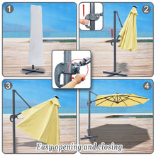Load image into Gallery viewer, STRONG CAMEL Outdoor 11.5 FT Offset Cantilever Umbrella Solar LED Light Outdoor Patio Market Hanging Umbrella with Cross Base (Beige)