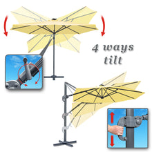 Load image into Gallery viewer, STRONG CAMEL Outdoor 11.5 FT Offset Cantilever Umbrella Solar LED Light Outdoor Patio Market Hanging Umbrella with Cross Base (Beige)