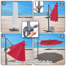 Load image into Gallery viewer, STRONG CAMEL Outdoor 11.5 FT Offset Cantilever Umbrella Solar LED Light Outdoor Patio Market Hanging Umbrella with Cross Base (Burgundy)