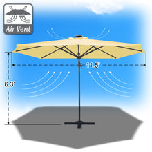 Load image into Gallery viewer, STRONG CAMEL Outdoor 11.5 FT Offset Cantilever Umbrella Solar LED Light Outdoor Patio Market Hanging Umbrella with Cross Base (Beige)