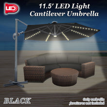 Load image into Gallery viewer, STRONG CAMEL Outdoor 11.5 FT Offset Cantilever Umbrella Solar LED Light Outdoor Patio Market Hanging Umbrella with Cross Base (Black)
