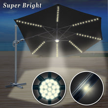 Load image into Gallery viewer, STRONG CAMEL Outdoor 11.5 FT Offset Cantilever Umbrella Solar LED Light Outdoor Patio Market Hanging Umbrella with Cross Base (Black)