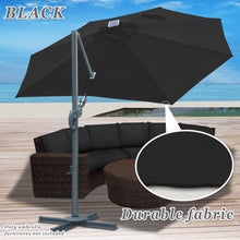 Load image into Gallery viewer, STRONG CAMEL Outdoor 11.5 FT Offset Cantilever Umbrella Solar LED Light Outdoor Patio Market Hanging Umbrella with Cross Base (Black)