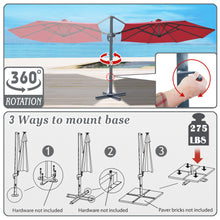Load image into Gallery viewer, STRONG CAMEL Outdoor 11.5 FT Offset Cantilever Umbrella Solar LED Light Outdoor Patio Market Hanging Umbrella with Cross Base (Burgundy)