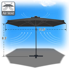 Load image into Gallery viewer, STRONG CAMEL Outdoor 11.5 FT Offset Cantilever Umbrella Solar LED Light Outdoor Patio Market Hanging Umbrella with Cross Base (Black)