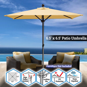 STRONG CAMEL 6.5'x 6.5' Outdoor Square Shape Umbrella Rope Pulley for Garden Table Parasol Yard Outdoor Backyard Pool Deck Cafe Market with Air Vent