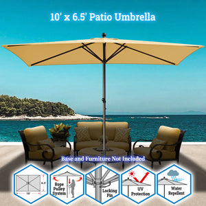 STRONG CAMEL Outdoor Rectangular Umbrella 10'x 6.5' Rope Pulley for Garden Table Parasol Yard Outdoor Backyard Pool Deck Cafe Market with Air Vent