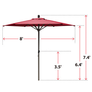 STRONG CAMEL Patio Umbrella 8 Ft 6 Ribs Rope Pulley for Garden Table Parasol Yard Outdoor Backyard Pool Deck Cafe Market with Air Vent