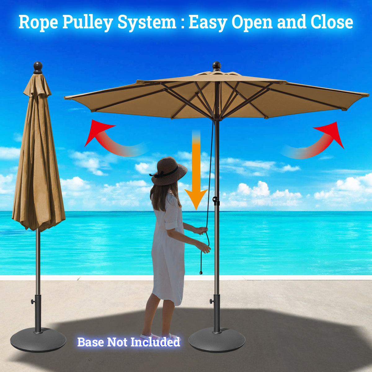 bendable patio umbrella STRONG CAMEL Patio Umbrella 9 Ft 8 Ribs Rope Pulley for Garden Table Parasol Yard Outdoor Backyard Pool Deck Cafe Market with Air Vent