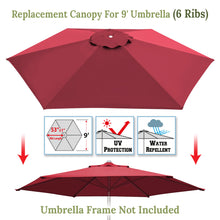 Load image into Gallery viewer, Umbrella Cover Canopy 9ft 6 Ribs Patio Replacement Top Outdoor
