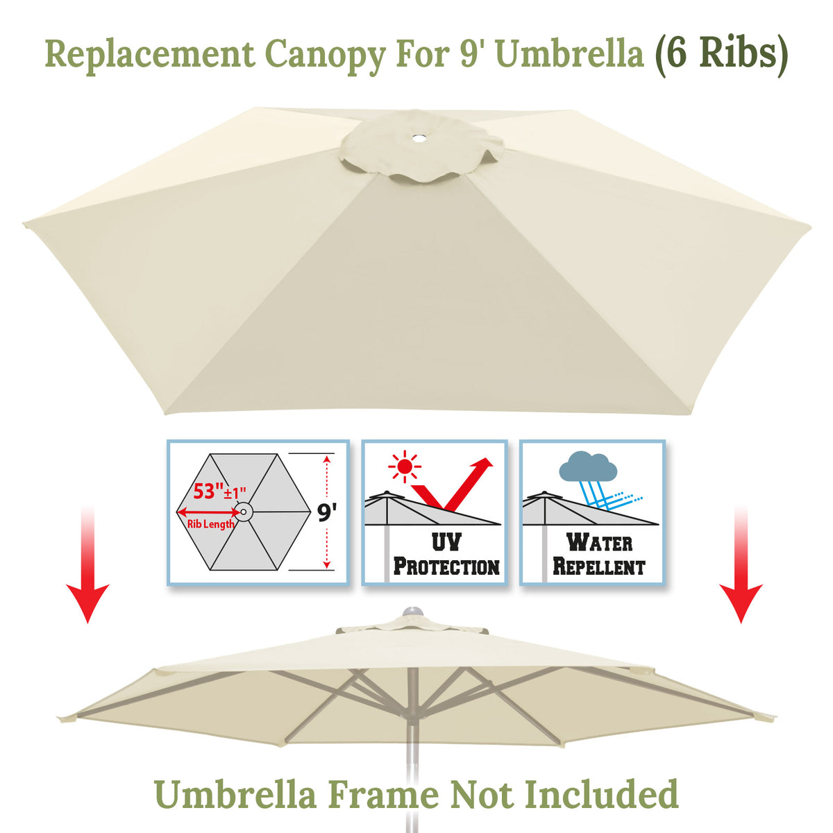 Umbrella Cover Canopy 9ft 6 Ribs Patio Replacement Top Outdoor – Sunny Outdoor US